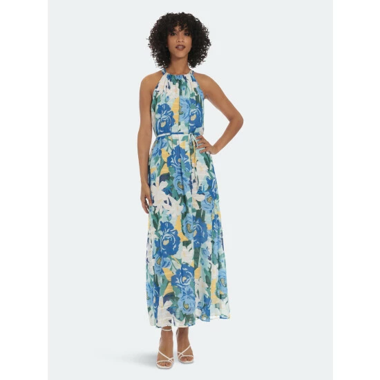 Maggy London Tera Floral Maxi Dresses Soft White/denim Blue 4 Maggy London Tera Floral Maxi Dresses Soft White/denim Blue - Image 2
