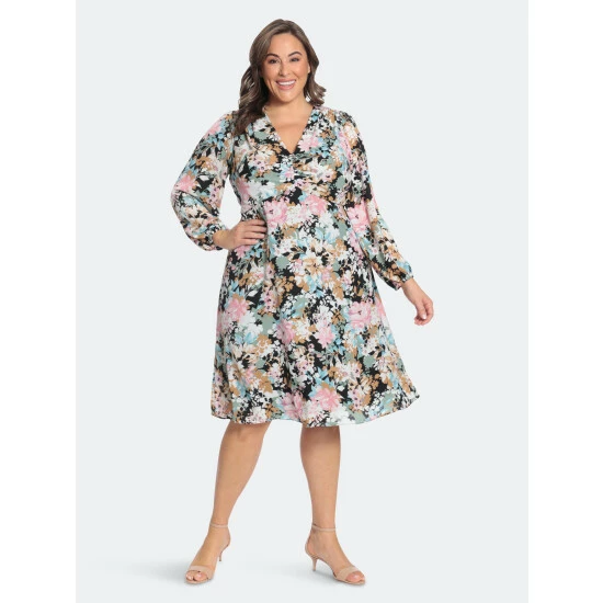 Maggy London London Times Curve Britton Dresses Navy / Denim / Pink 3 Maggy London London Times Curve Britton Dresses Navy / Denim / Pink